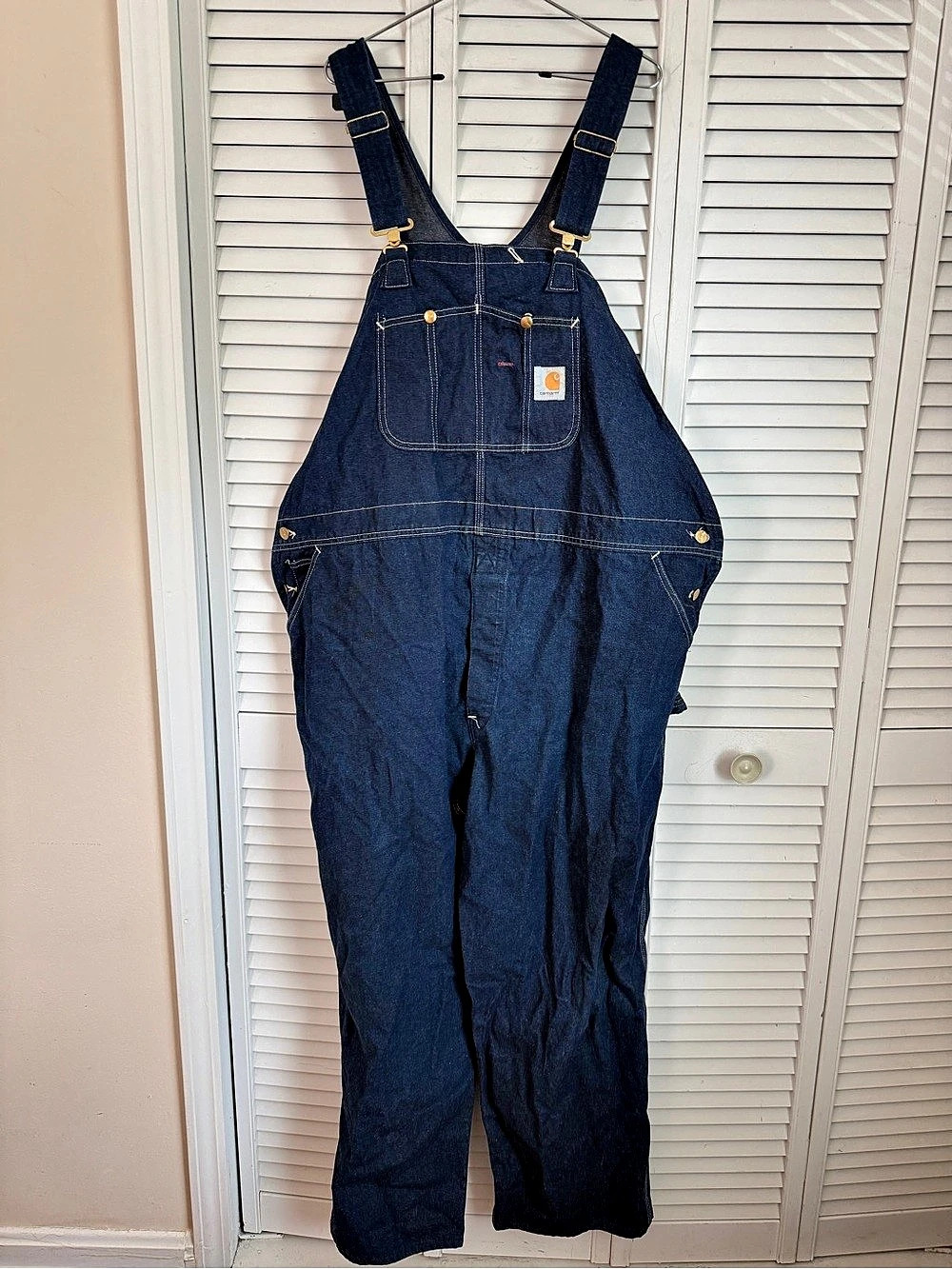 VTG 90s Carhartt Denim Bib Overalls Union Made in USA 58x30 Utility Workwear